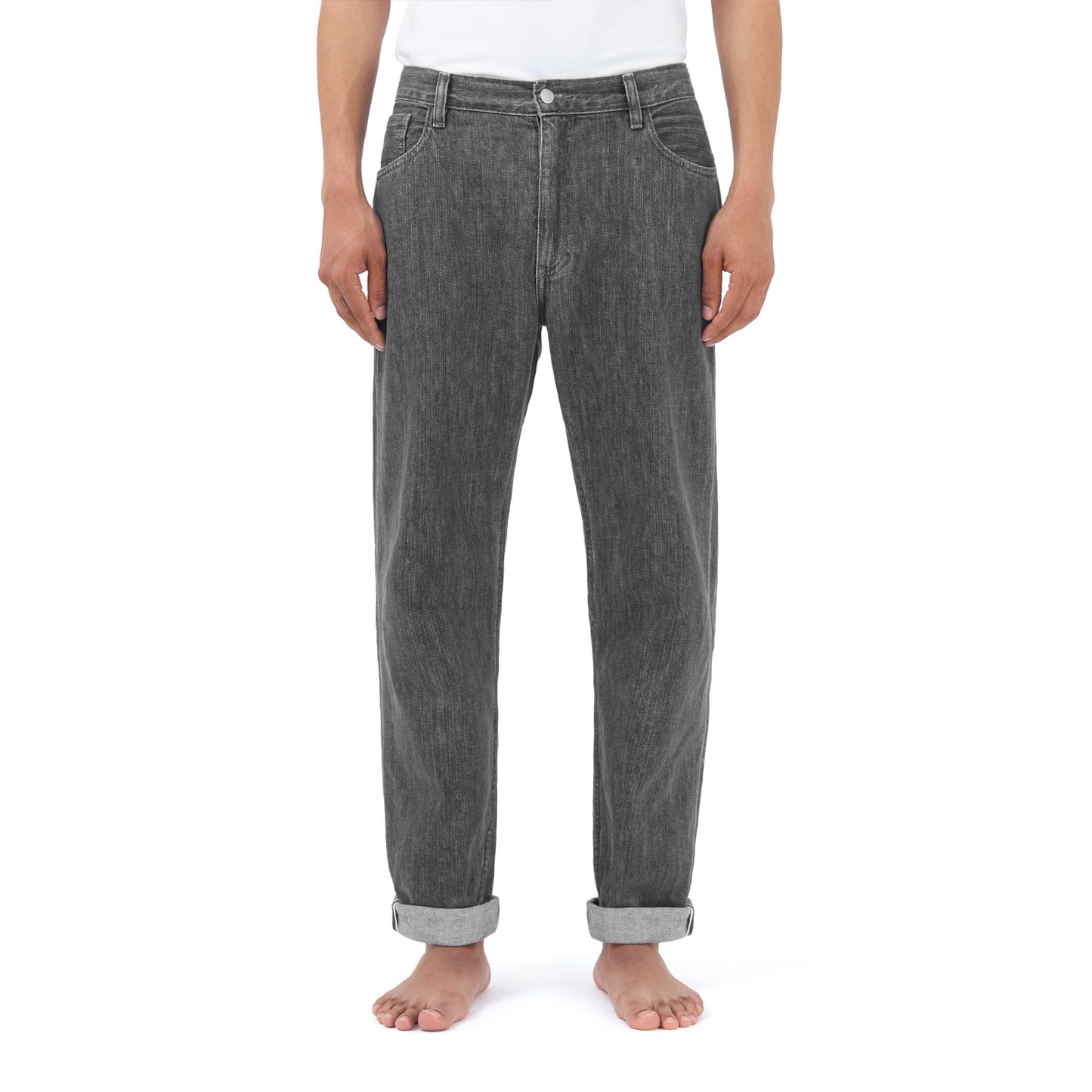 relaxed tapered jean _ washed grey selvedge denim