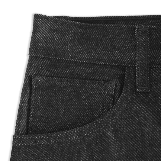 relaxed tapered jean _ raw black selvedge denim