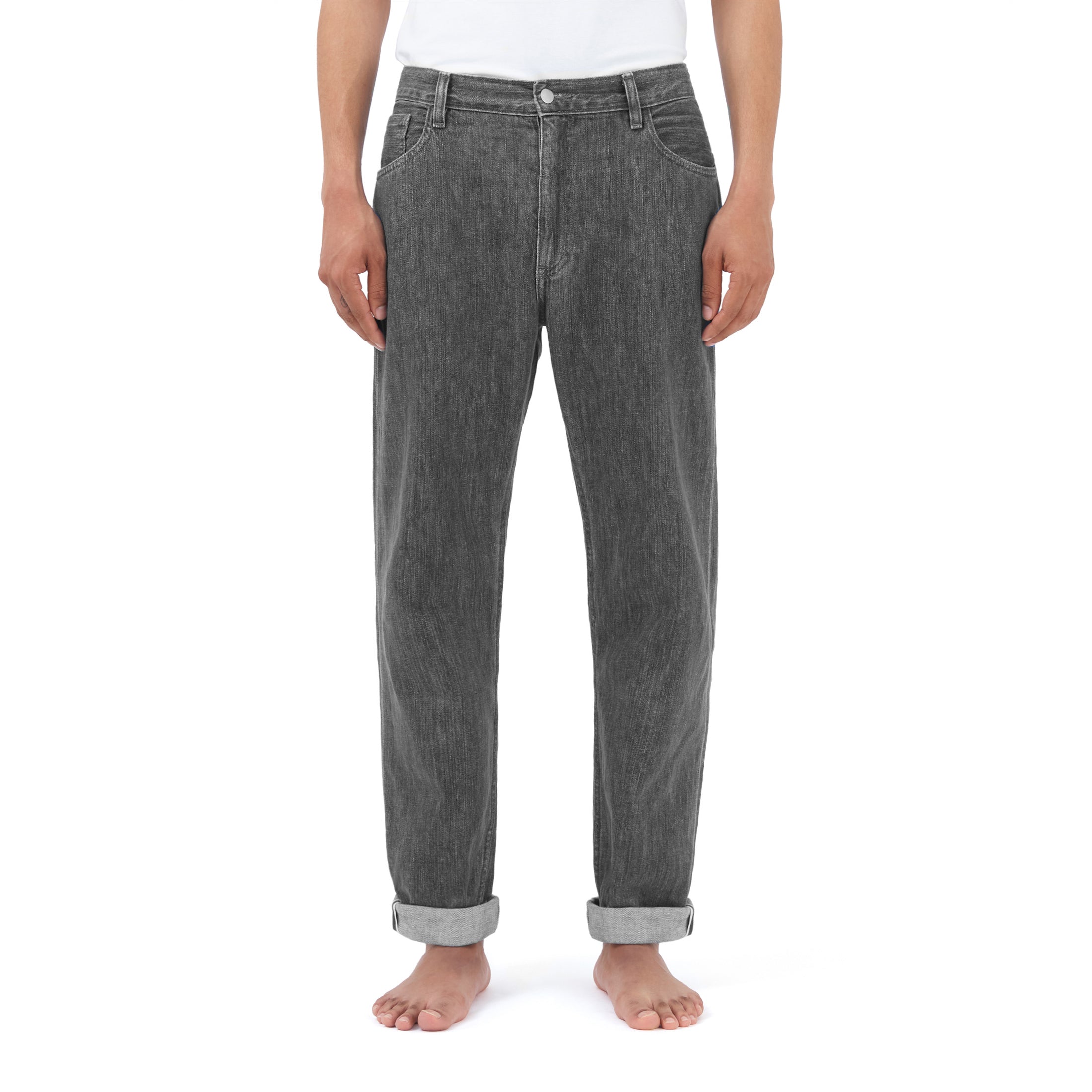 Relaxed Fit Organic Jean in Washed Grey Selvedge Denim – non