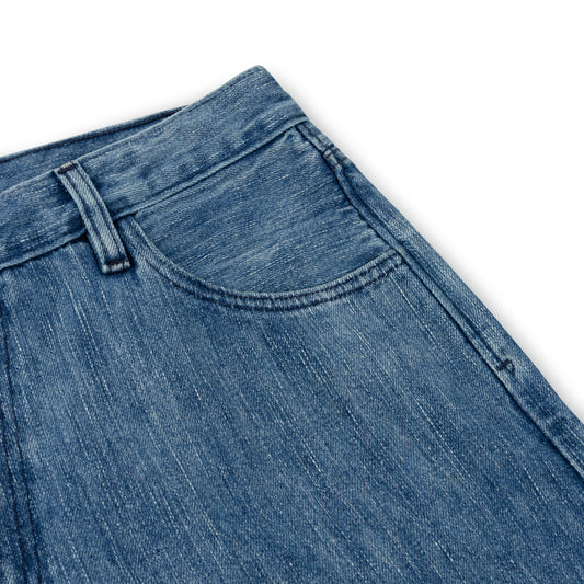 relaxed tapered jean _ acid wash selvedge denim